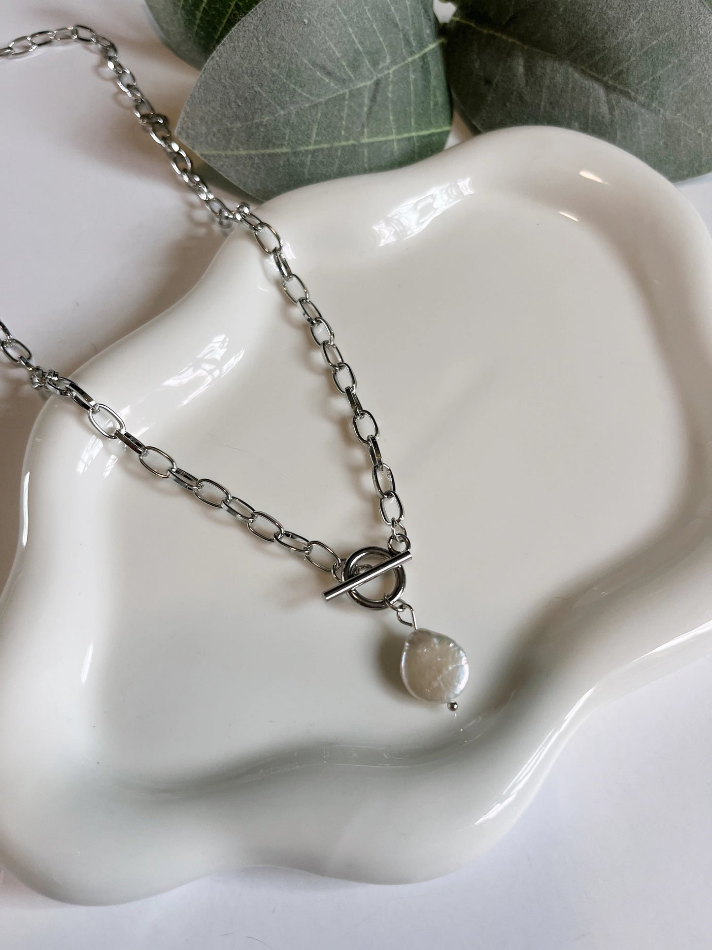 Silver Pearl Toggle Necklace