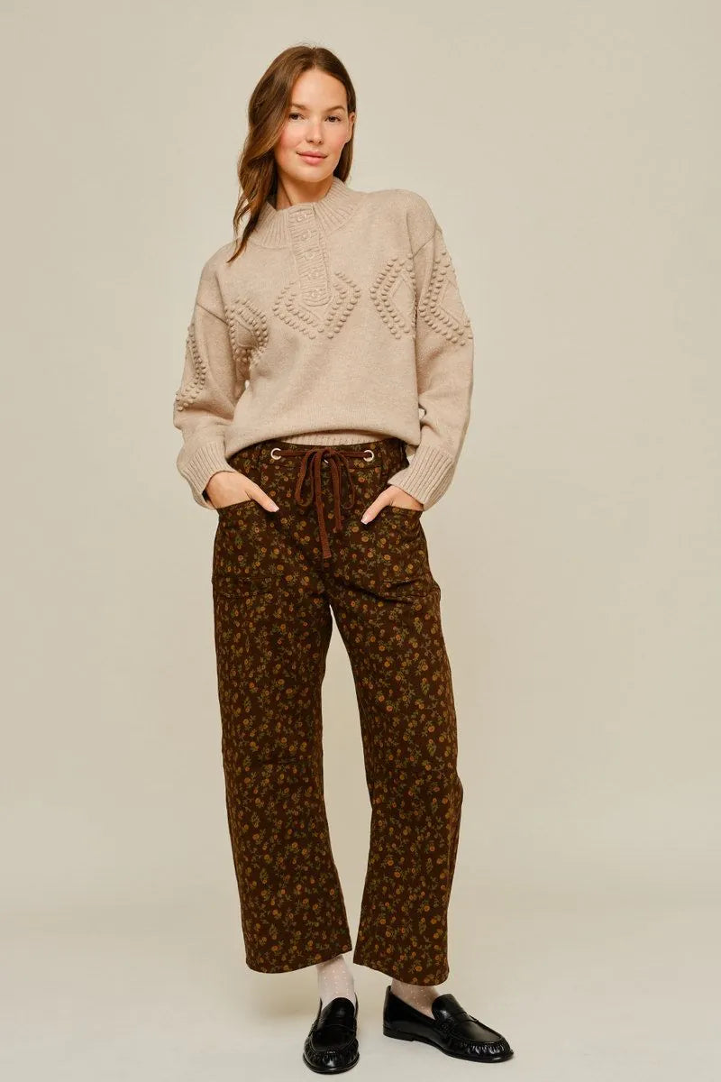 Brown Floral Barrel Pants