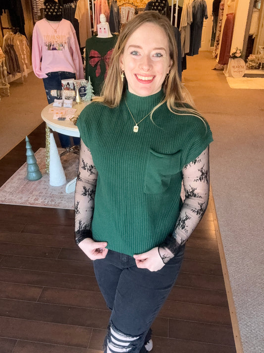 Mock Neck Sweater: Green