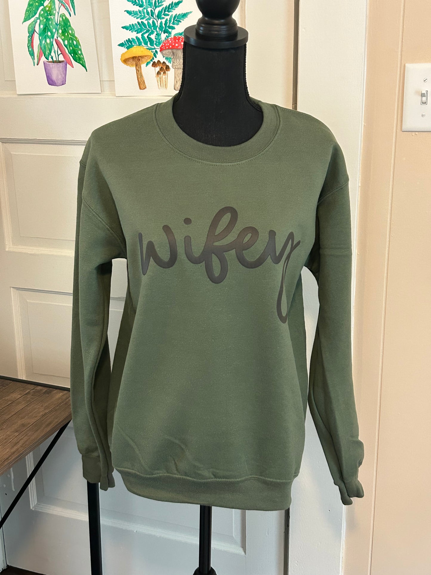 Wifey Black Puff Crewneck