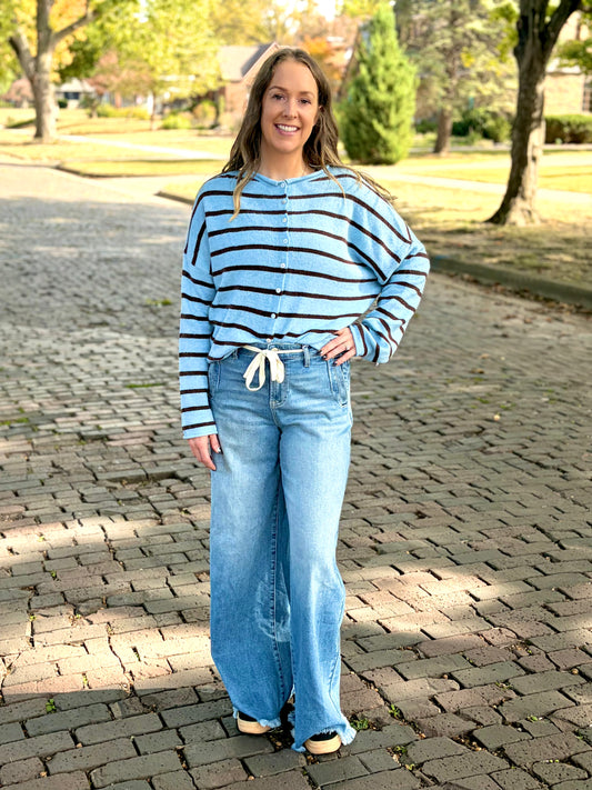 Piper Striped Blue + Brown Cardigan