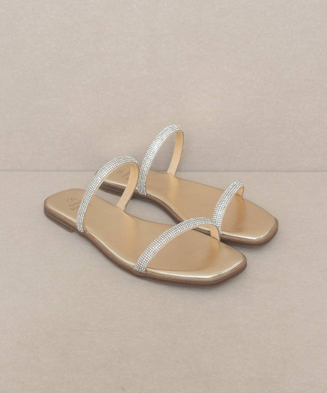 The Lucy Metallic Gold | Satin Lined Rhinestone Strappy Flat