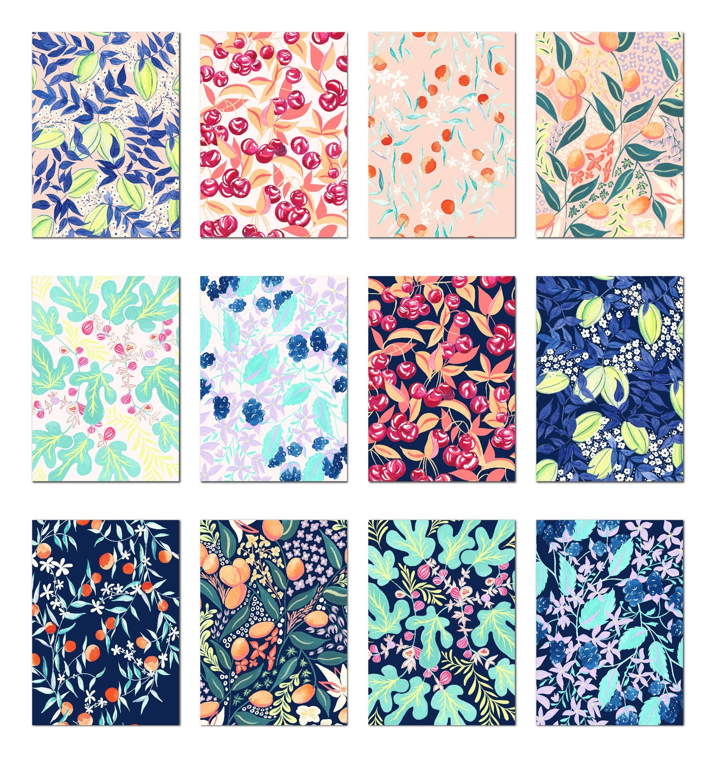 Floral Patterns Postcard Assorted Set of 12