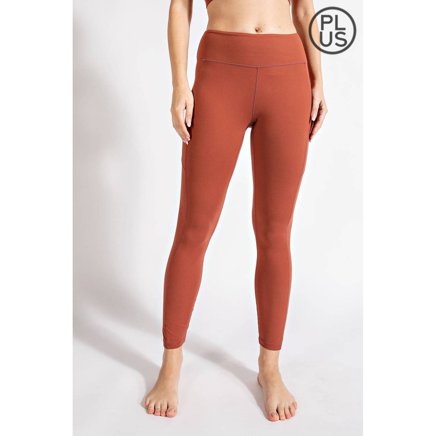 PLUS SIZE BUTTER BASIC LEGGINGS WITH POCKETS: Burgundy / 2X