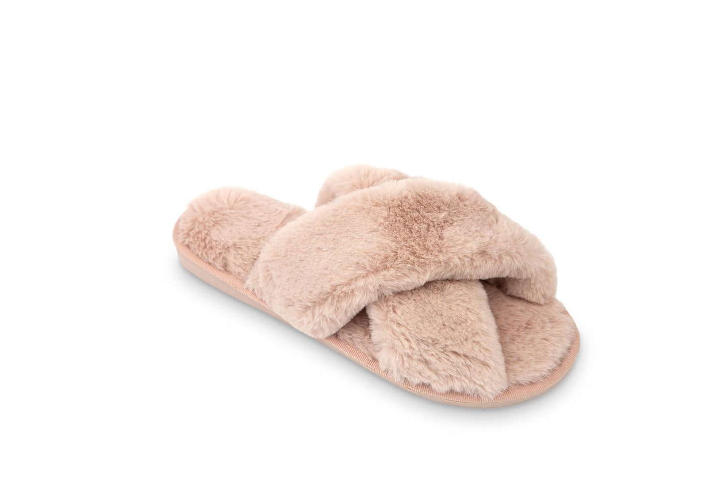 Plush Crossband Slide House Slippers: Small / White