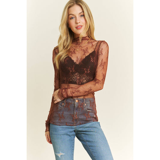 Brown Lace High Neck Top