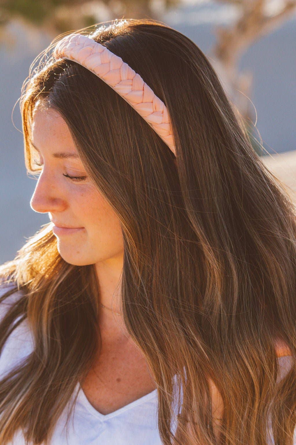 Braided Chiffon Headband - Multiple Colors: Peach