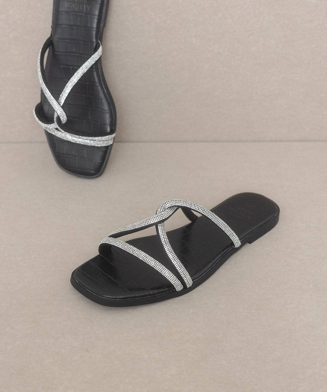 The Bonnie Black | Strappy Rhinestone Summer Sandal