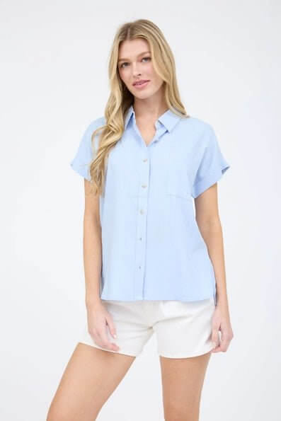 Blue Button Down Blouse - Mila Rose Boutique, LLCBlue Button Down BlouseSmall