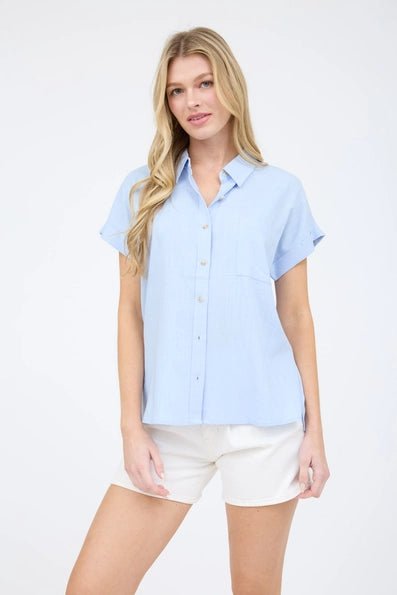 Blue Button Down Blouse - Mila Rose Boutique, LLCBlue Button Down BlouseSmall