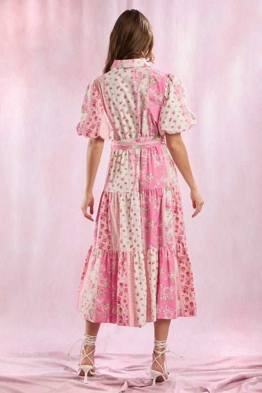Blushing Floral Patchwork Dress **PRE - ORDER 6/30** - Mila Rose Boutique, LLCBlushing Floral Patchwork Dress **PRE - ORDER 6/30**Small