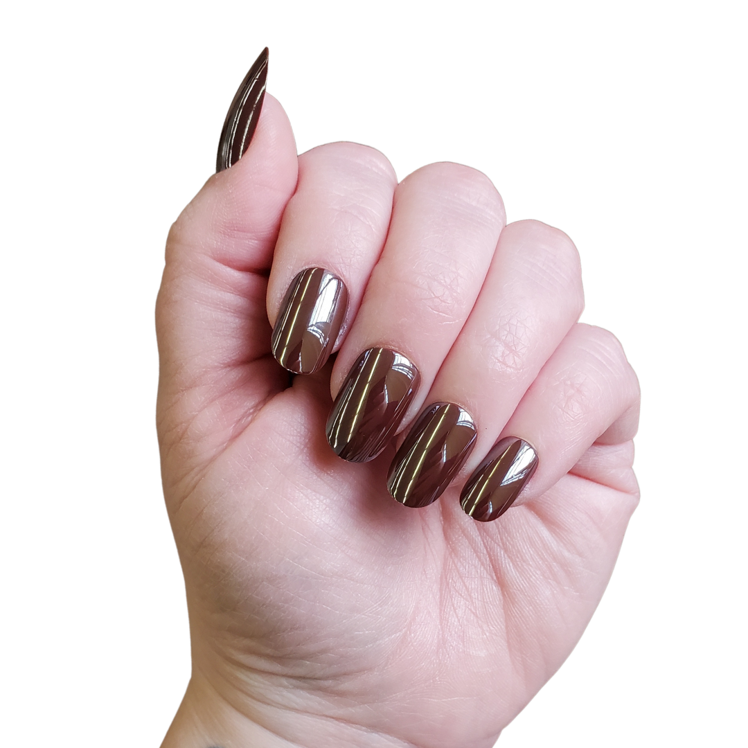 Cocoa Chrome | Dark Brown Mirror Finish Press-On Nails Set