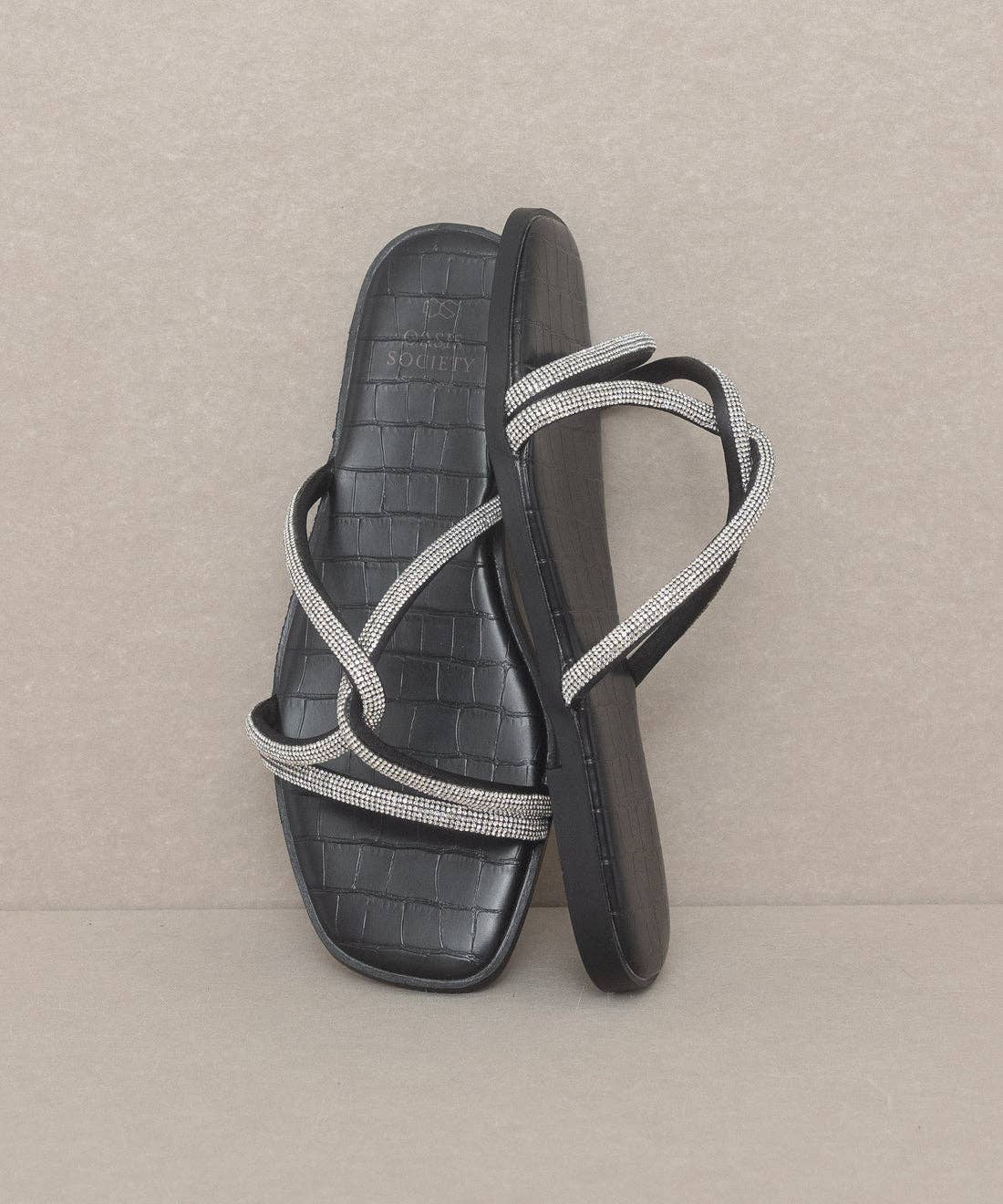 The Bonnie Black | Strappy Rhinestone Summer Sandal