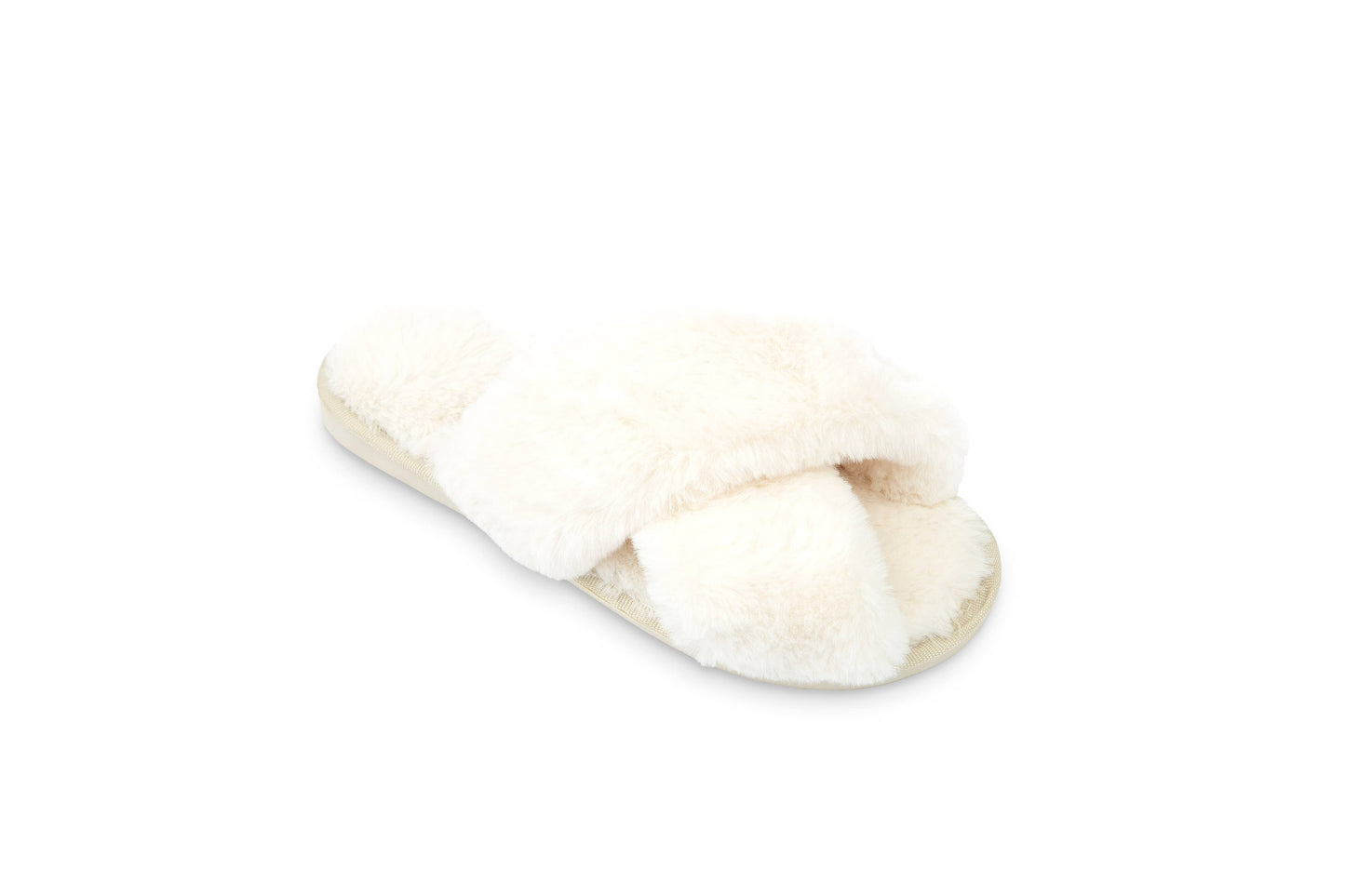 Plush Crossband Slide House Slippers: Small / White