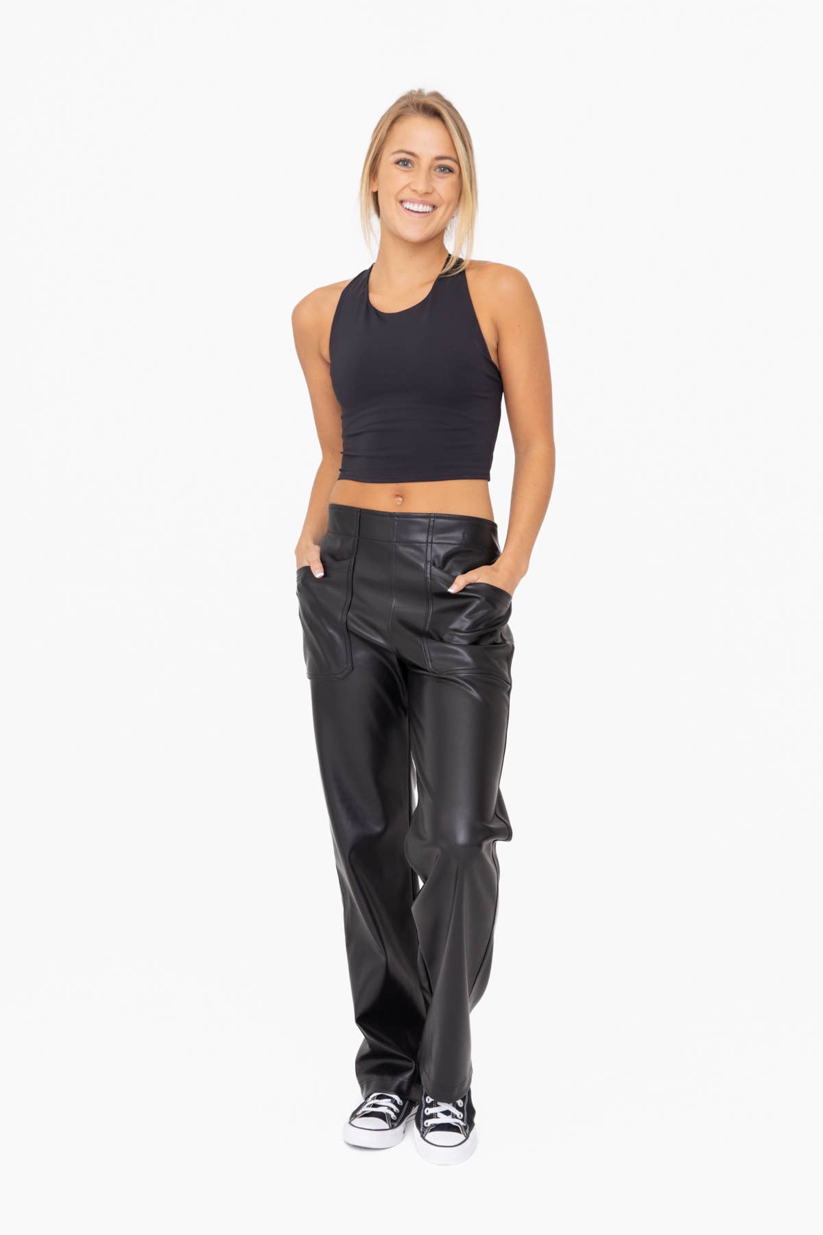 Vegan Leather Wide Leg Pants: Black / S:M:L (2:2:2)