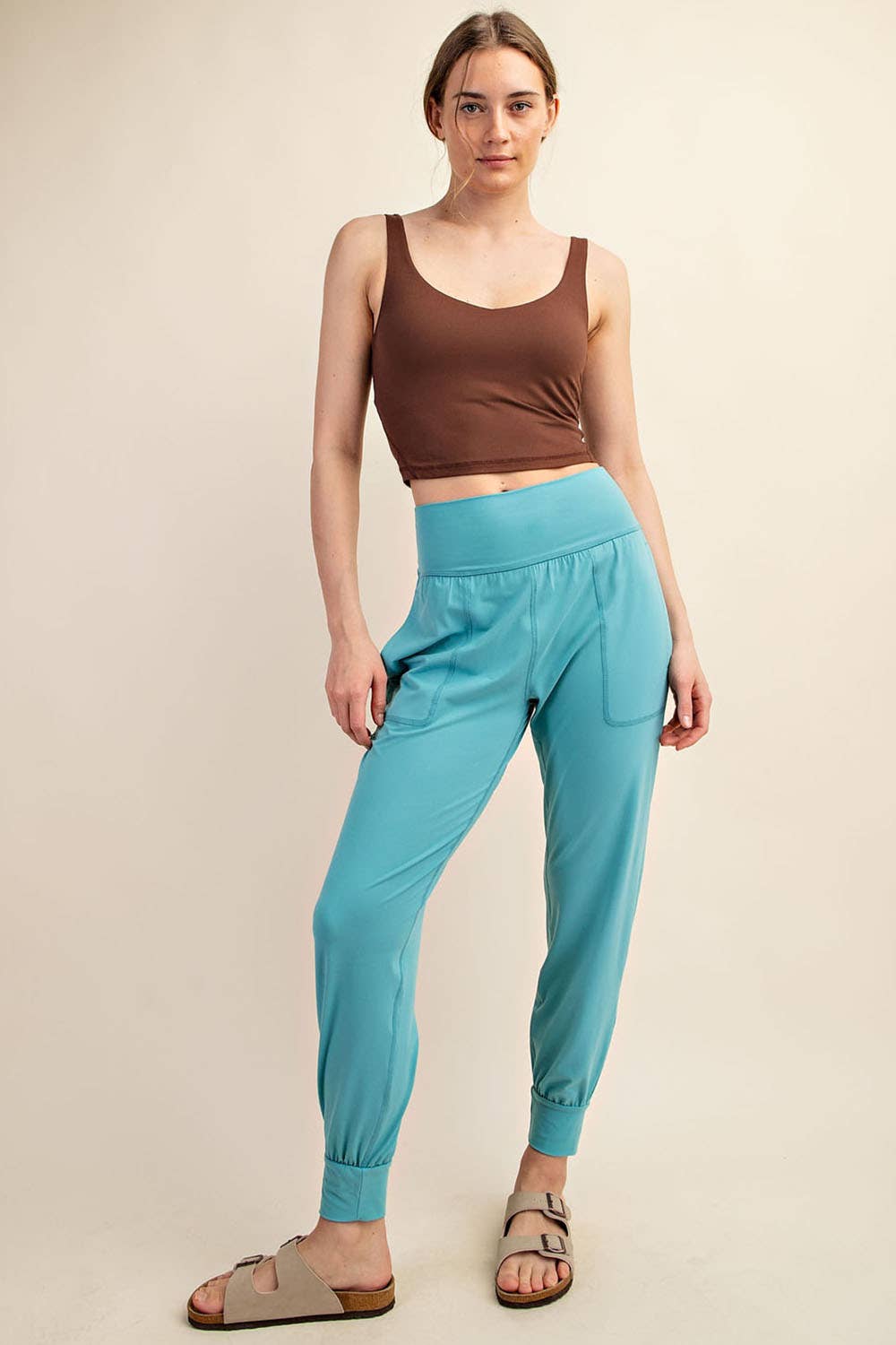 V NECK YOGA TOP: Java / L