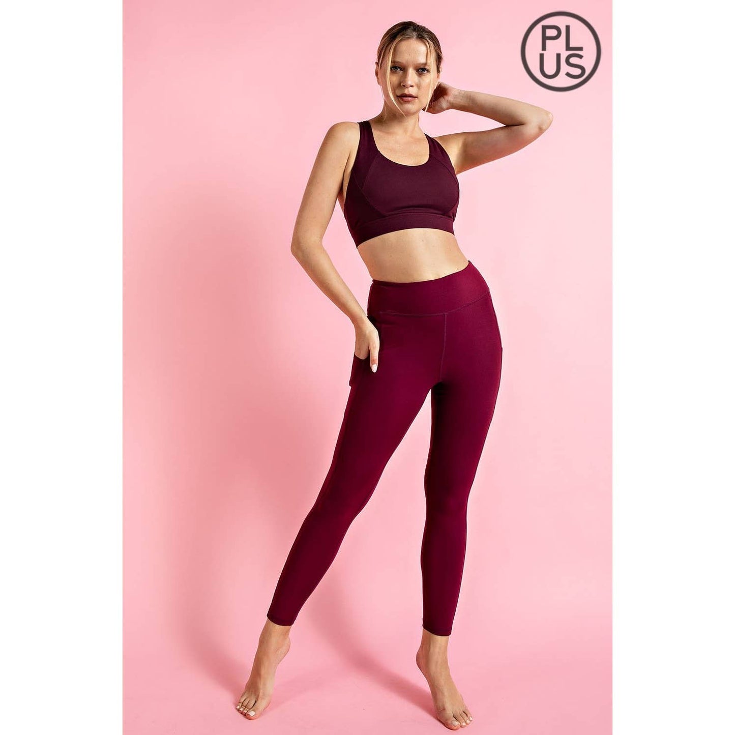 PLUS SIZE BUTTER BASIC LEGGINGS WITH POCKETS: Burgundy / 2X