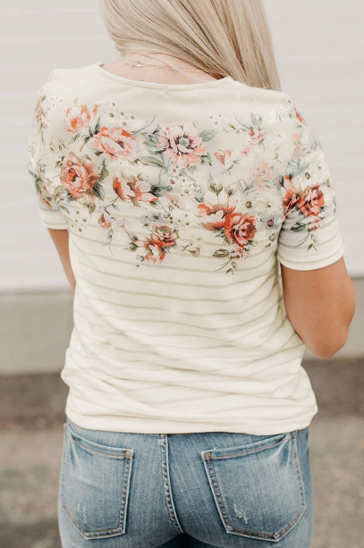 Spring Floral & Stripe Tee