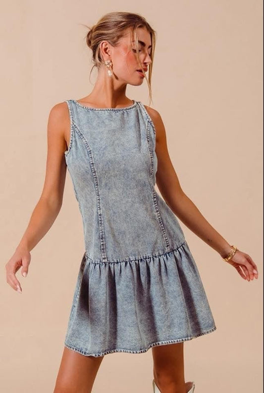 Ella Denim Flared Hem Dress - Mila Rose Boutique, LLCElla Denim Flared Hem DressSmall