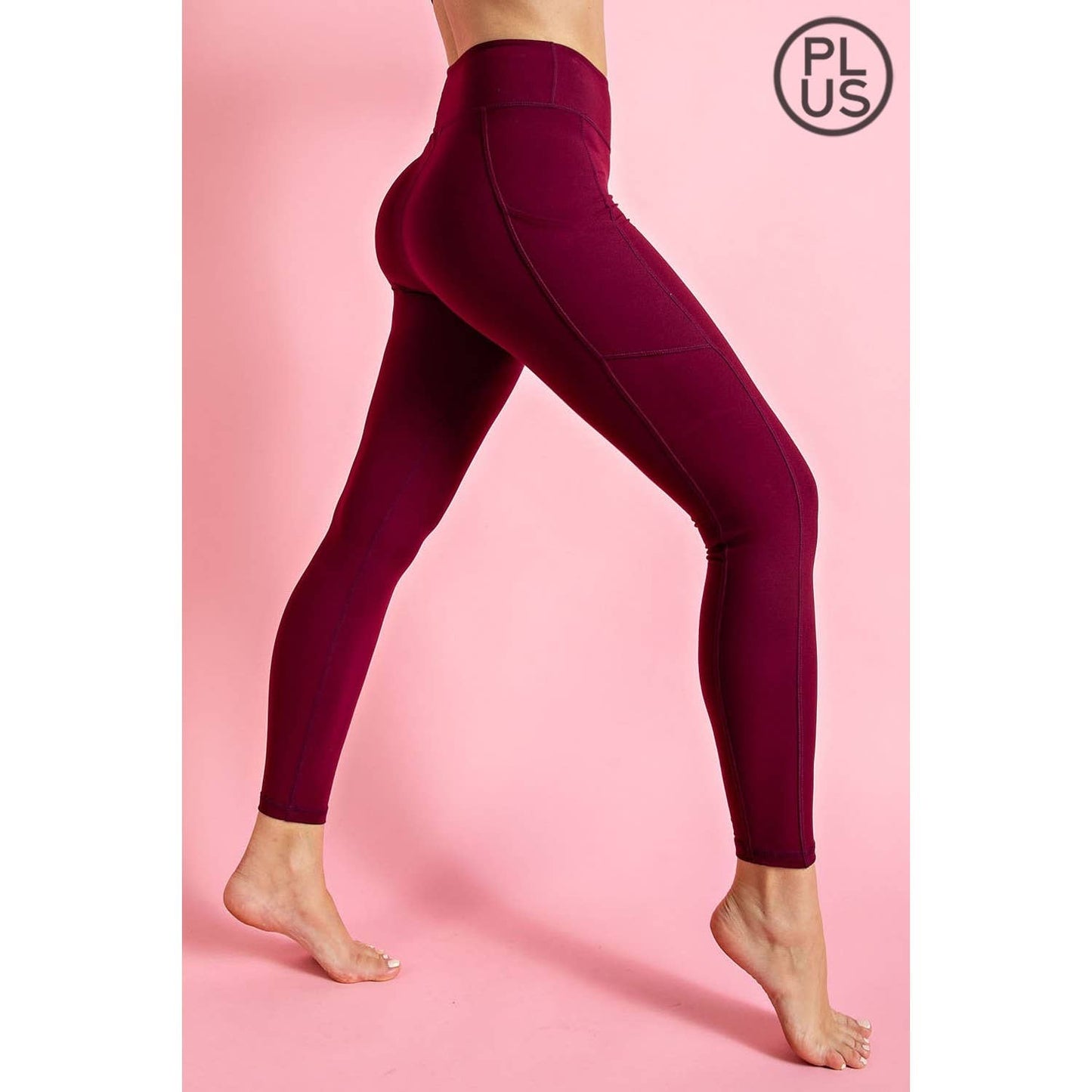 PLUS SIZE BUTTER BASIC LEGGINGS WITH POCKETS: Burgundy / 2X