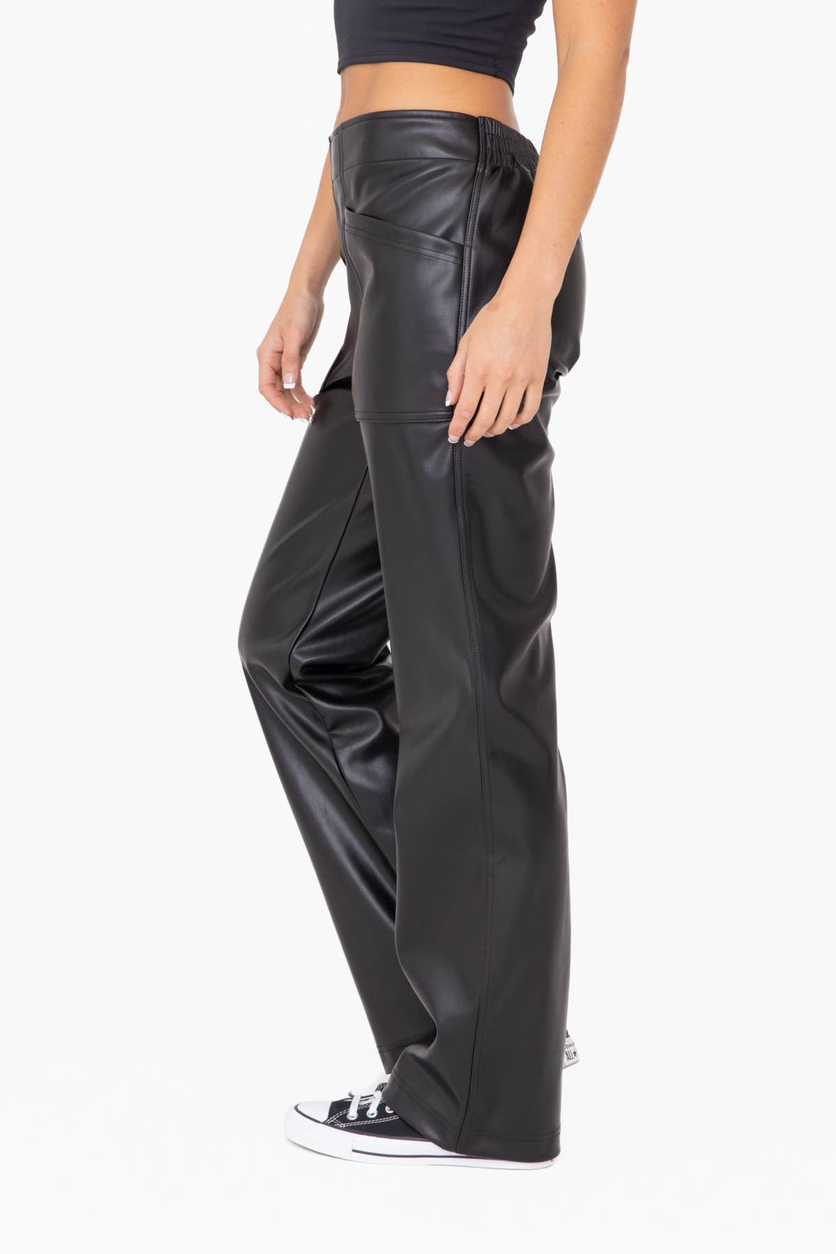 Vegan Leather Wide Leg Pants: Black / S:M:L (2:2:2)