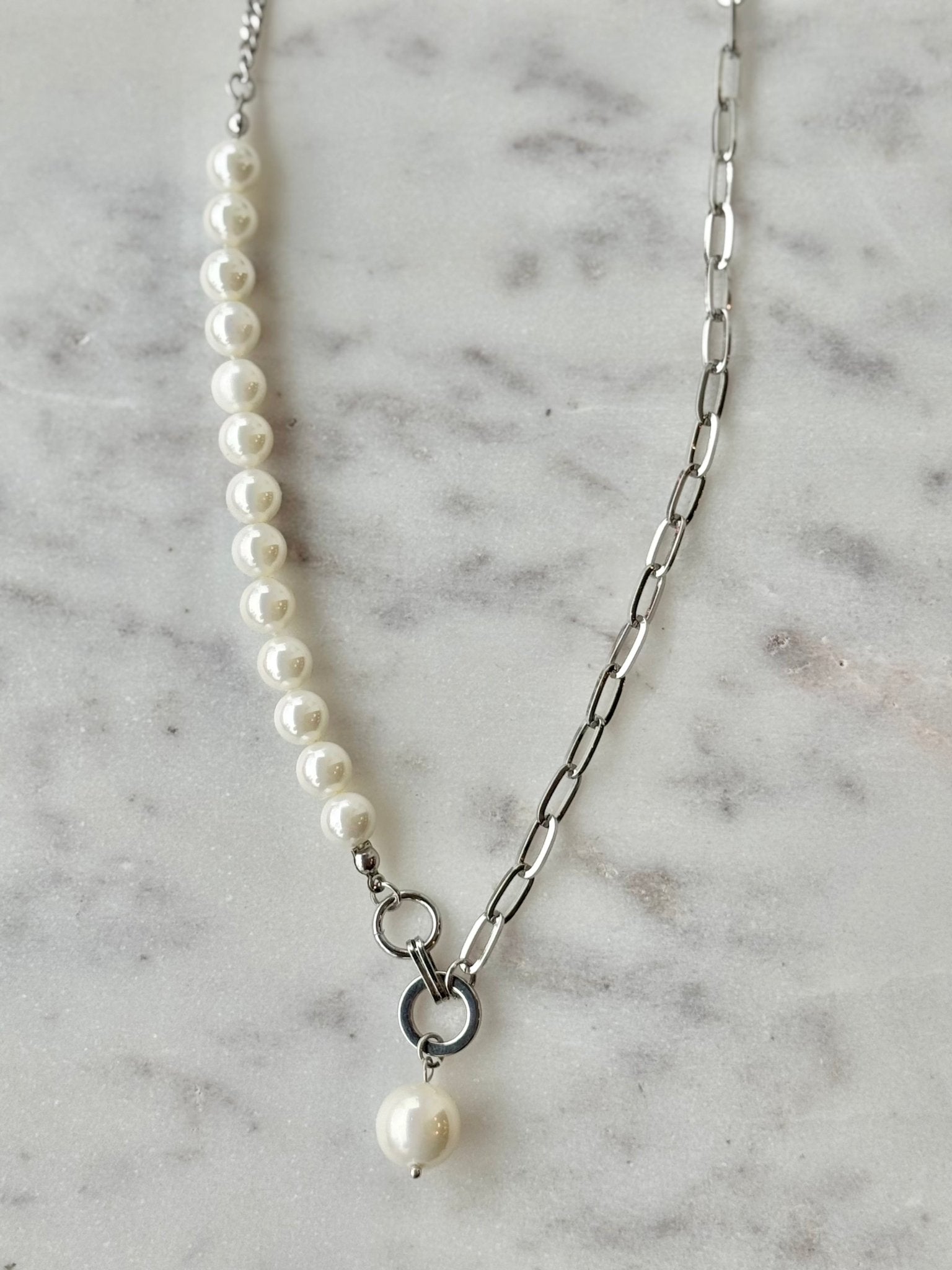 Faux Pearl & Silver Chain - Mila Rose Boutique, LLC