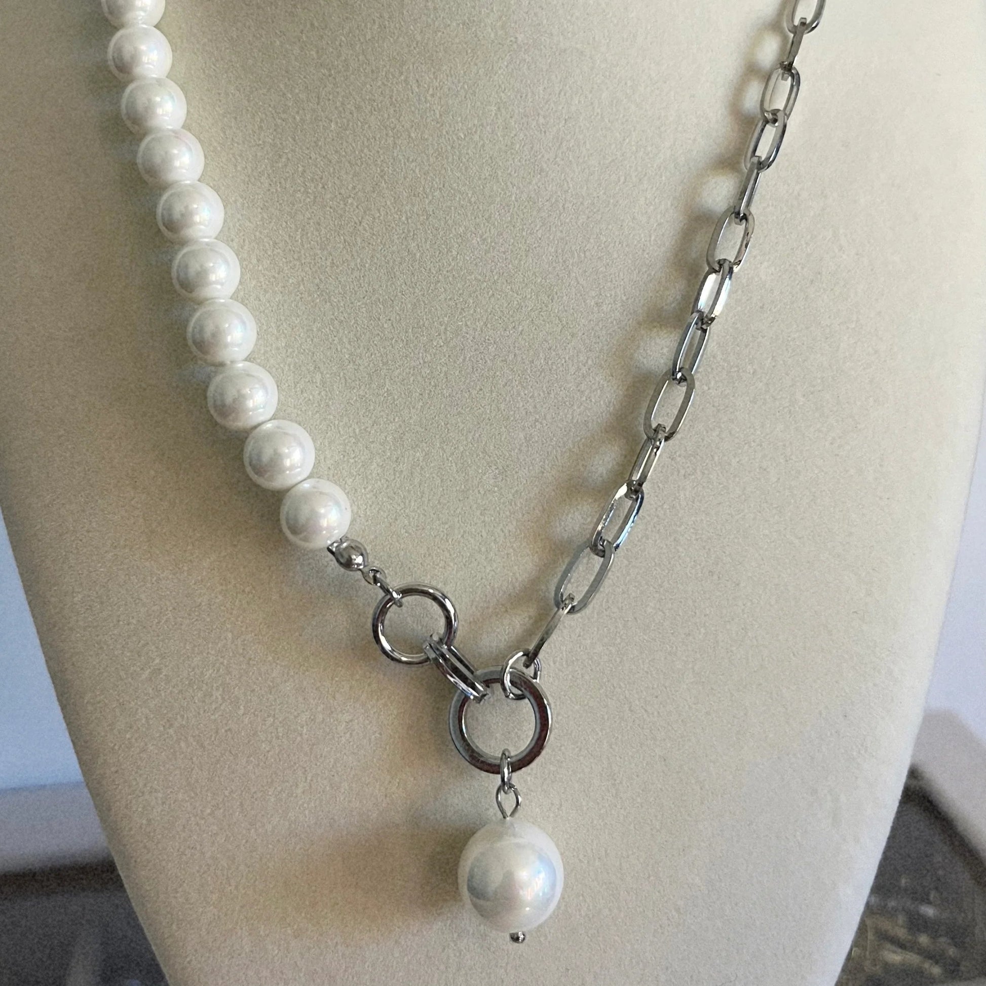 Faux Pearl & Silver Chain - Mila Rose Boutique, LLC