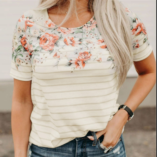 Spring Floral & Stripe Tee