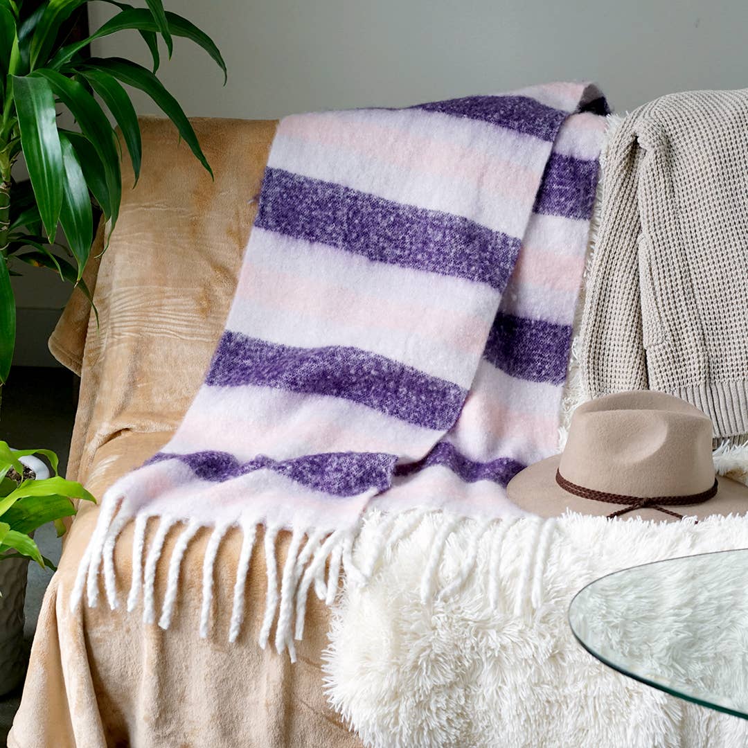 Striped Long Length Blanket Scarf w/ Fringe