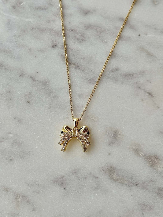 Golden Glitter Bow Necklace - Mila Rose Boutique, LLC