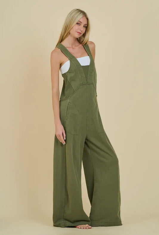 Olive Vintage Wash Jumpsuit *PREORDER* - Mila Rose Boutique, LLCOlive Vintage Wash Jumpsuit *PREORDER*Small