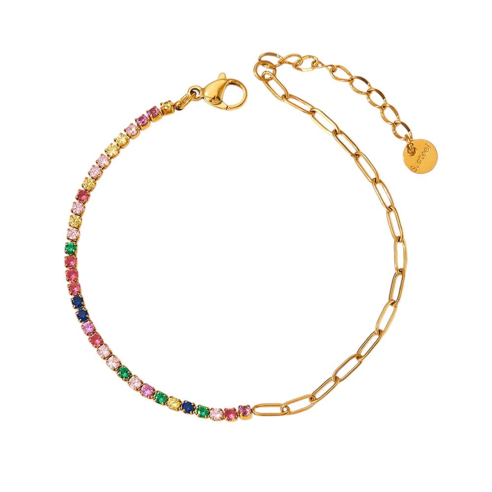 Rainbow CZ & Paperclip Charm Bracelet - Mila Rose Boutique, LLC