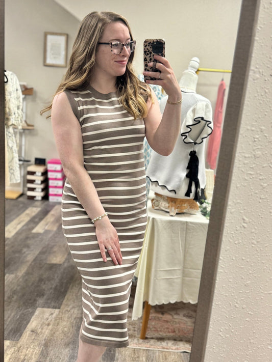 Taupe Striped Dress - Mila Rose Boutique, LLCTaupe Striped DressSmall
