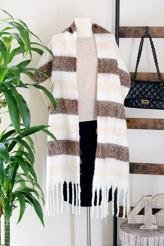 Striped Long Length Blanket Scarf w/ Fringe