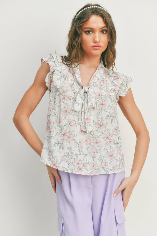 Floral Tie Woven Blouse