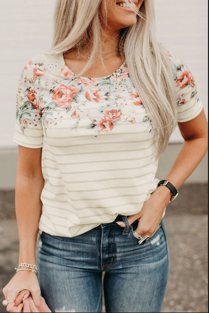 Spring Floral & Stripe Tee