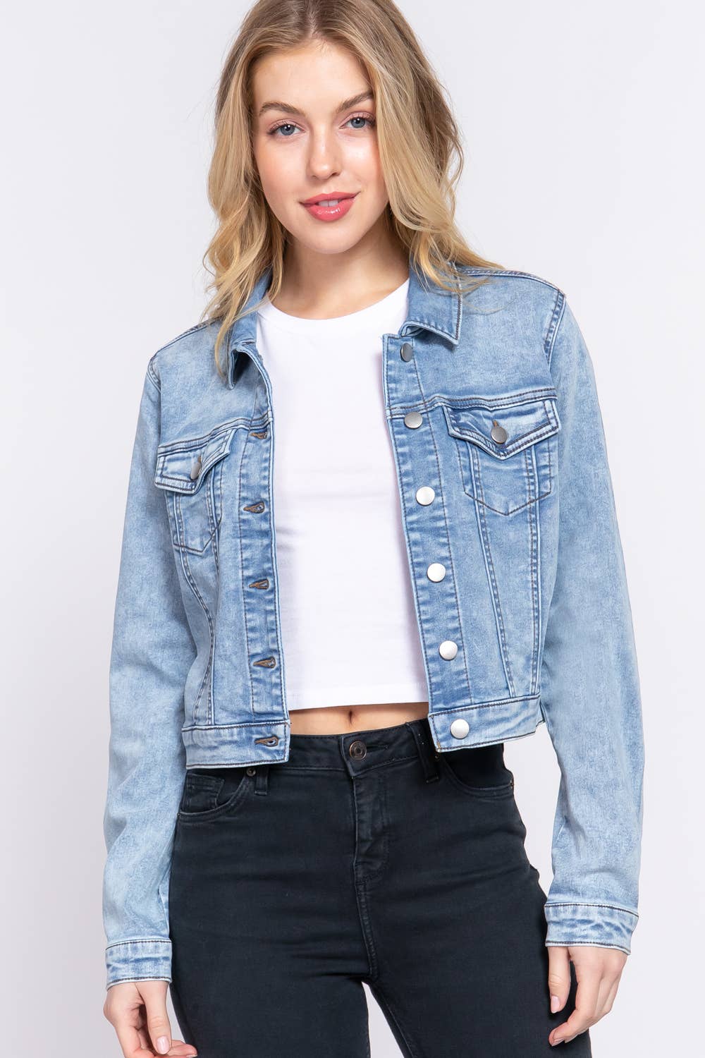 Women's Crop Fitted Denim Jacket- PEACE Assortment