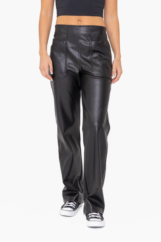 Vegan Leather Wide Leg Pants: Black / S:M:L (2:2:2)