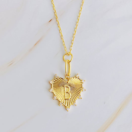Clip Hanging Initial Heart Necklace: B - Mila Rose Boutique, LLC