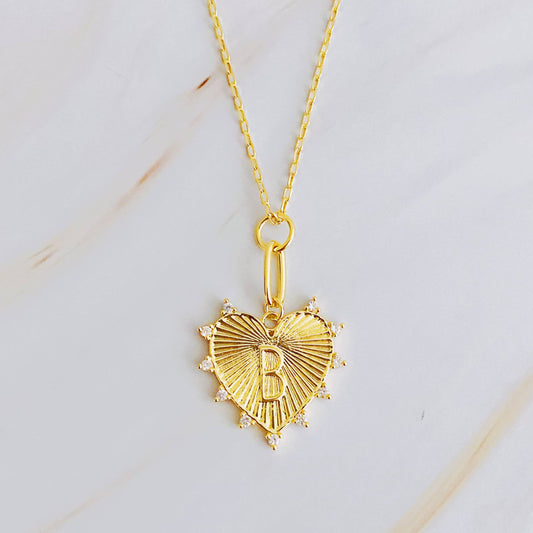 Clip Hanging Initial Heart Necklace: B