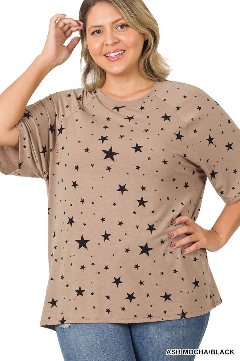 Zenana Star Print Raglan Tee